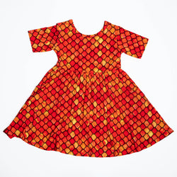 Collection of Red Dragon Scales Short Sleeve Skater Dress in a gallery layout