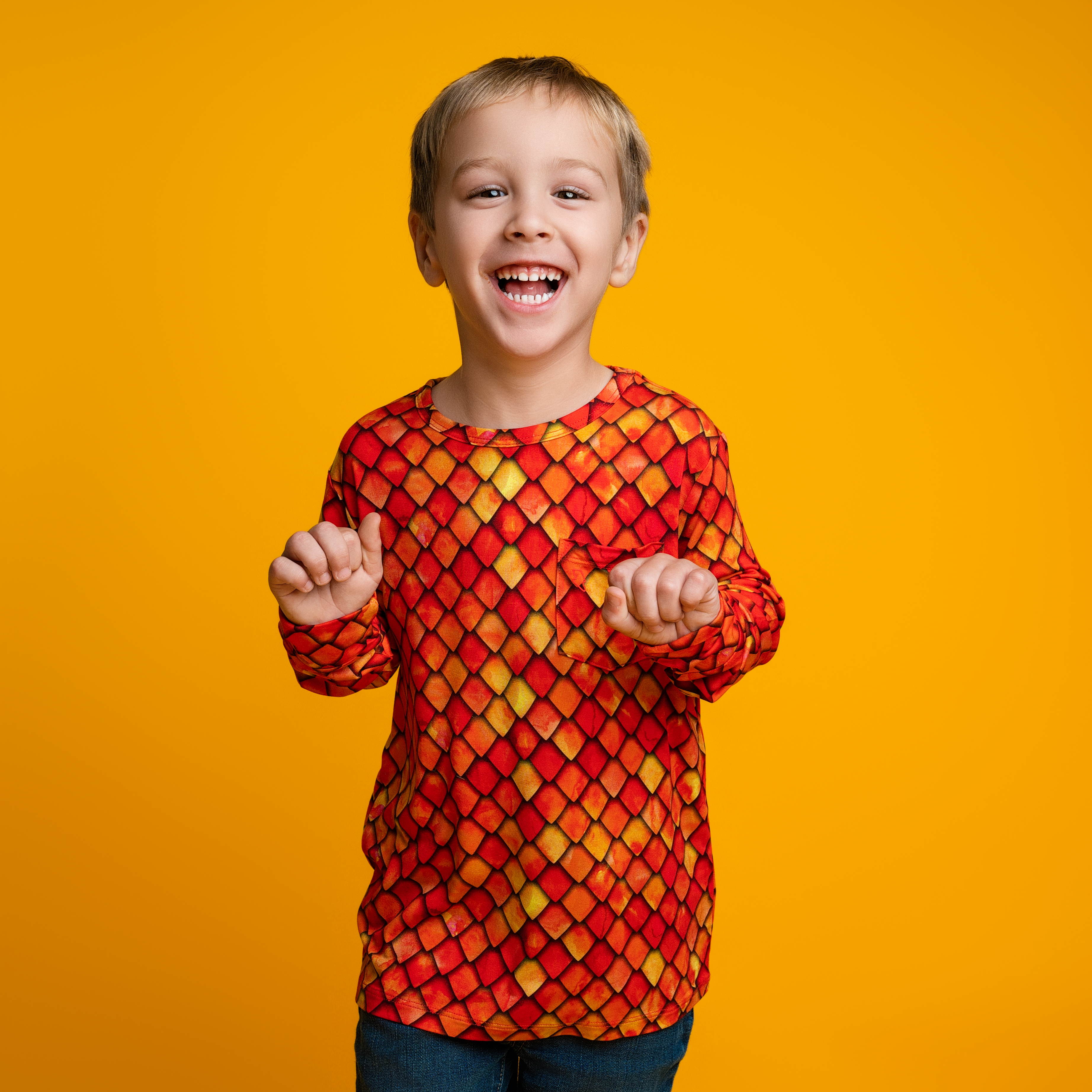 Collection of Red Dragon Scales Long Sleeve Pocket Tee in a gallery layout