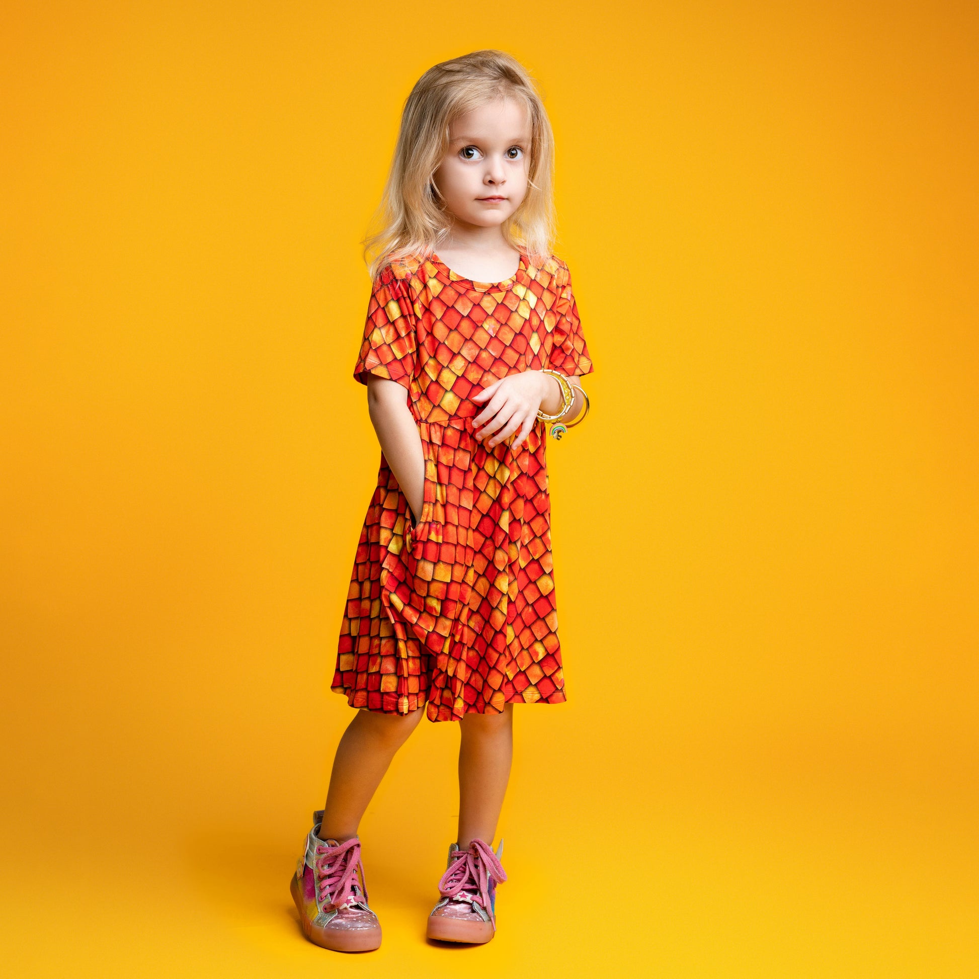 Red Dragon Scales Short Sleeve Skater Dress