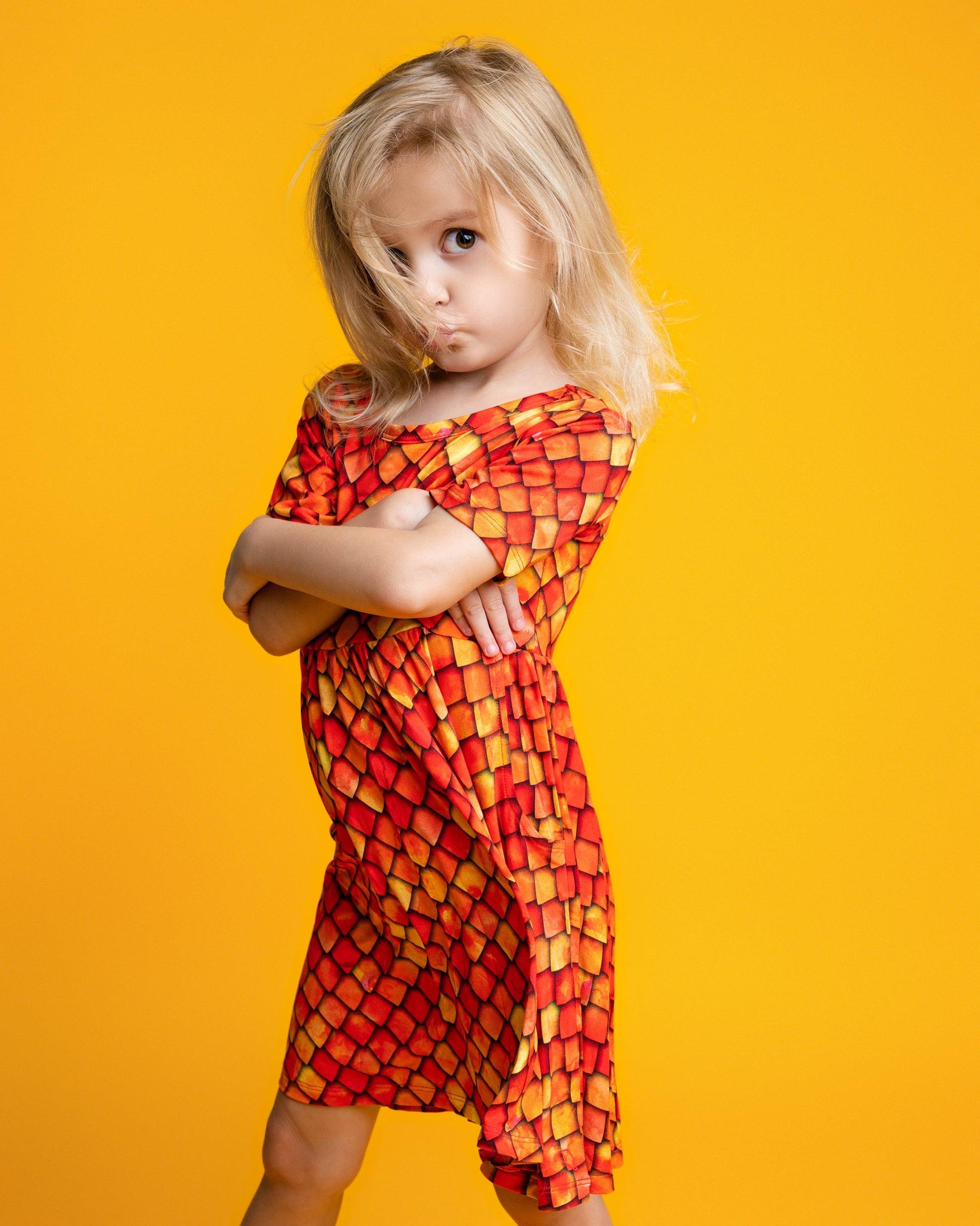 Red Dragon Scales Short Sleeve Skater Dress