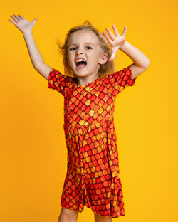 Collection of Red Dragon Scales Short Sleeve Skater Dress in a gallery layout