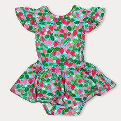 Image of Strawberry Fields Ruffle Cap Sleeve Leotard Dress