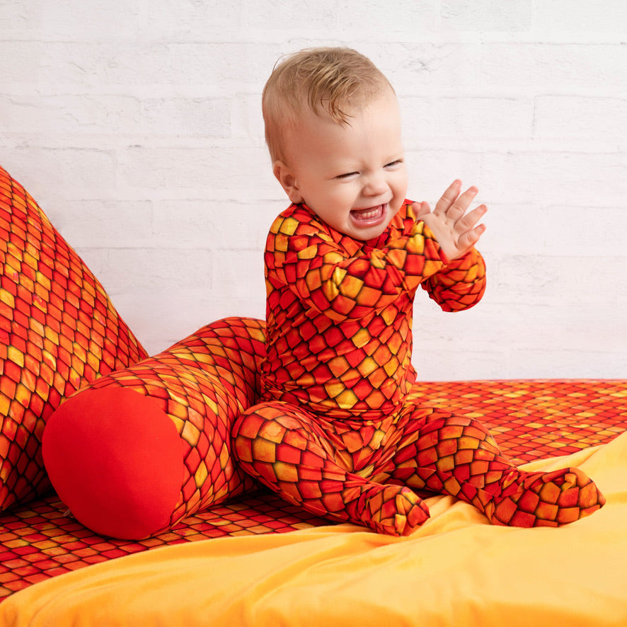 Red Dragon Scales Long Sleeve Bodysuit/Infant Lounge Pants Bundle