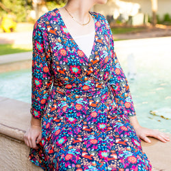 Collection of Foxy Folksy Women's 3/4 Sleeve Wrap Dress in a gallery layout