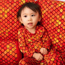 Collection of Red Dragon Scales Long Sleeve Bodysuit/Infant Lounge Pants Bundle in a gallery layout