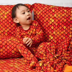 Collection of Red Dragon Scales Long Sleeve Bodysuit/Infant Lounge Pants Bundle in a gallery layout