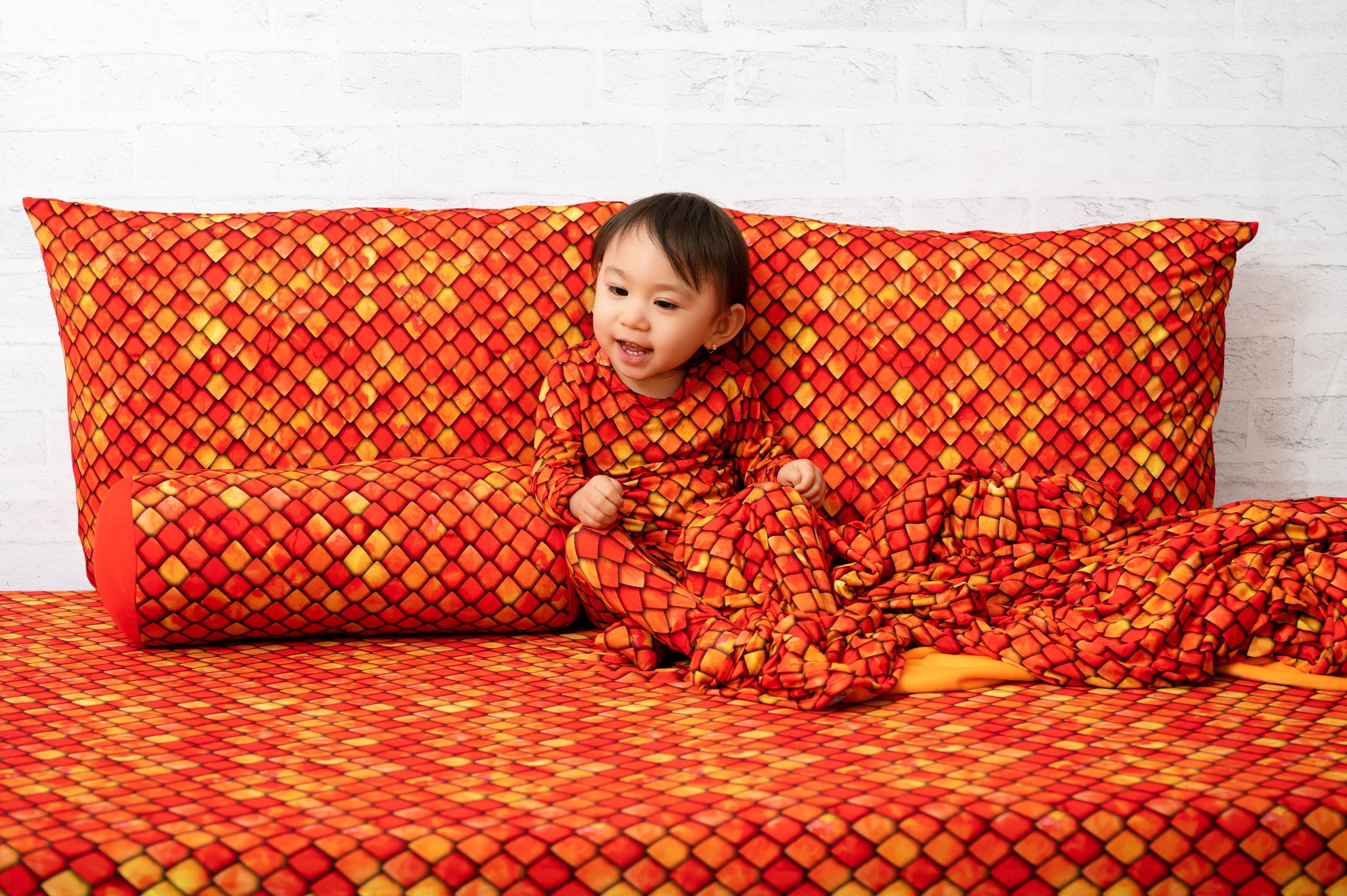 Collection of Red Dragon Scales Pillow Case Set in a gallery layout