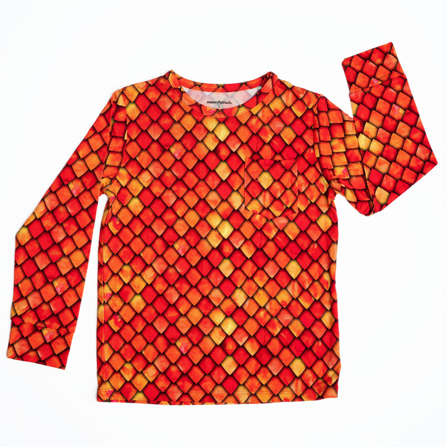 Red Dragon Scales Long Sleeve Pocket Tee