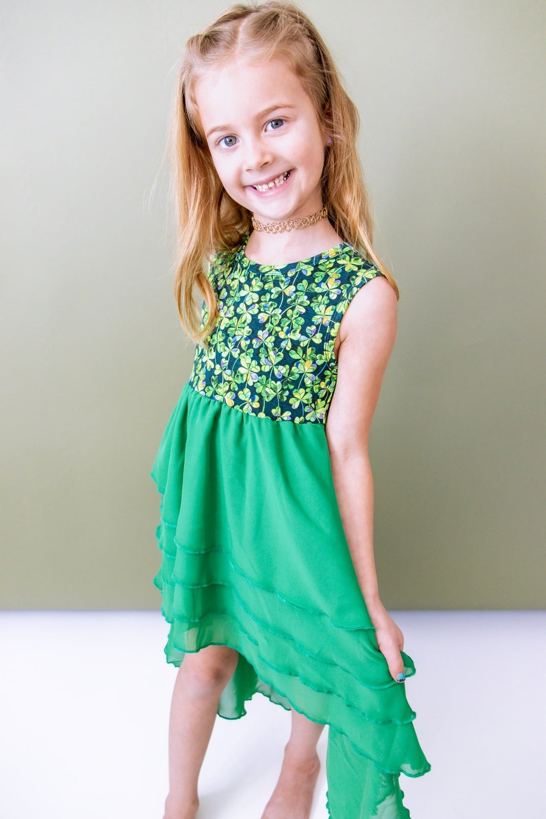 Lucky Clover Tiered High-Low Dress