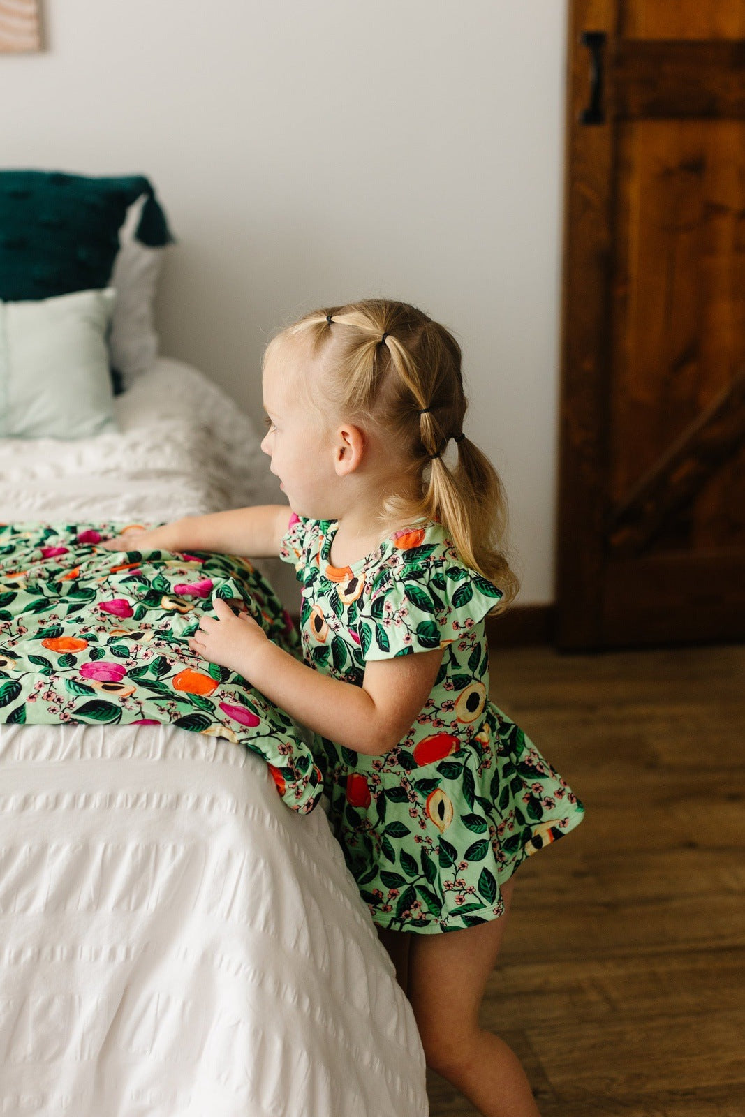 Stone Fruit Orchard Ruffle Cap Sleeve Leotard Dress