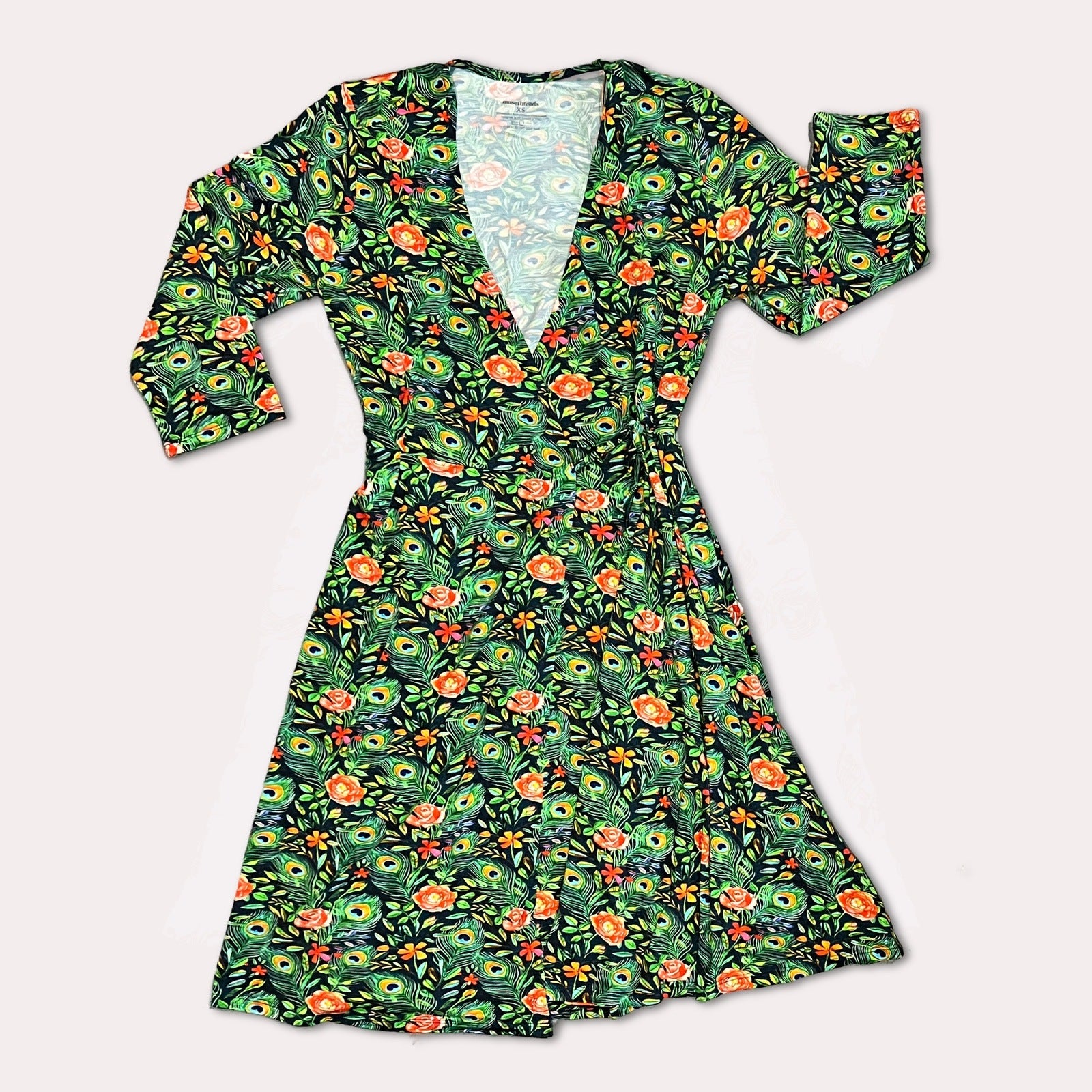 Collection of Peacock Floral Women's 3/4 Sleeve Wrap Dress PRE-SALE in a gallery layout