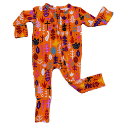 Image of Pumpkin Leaves Zip Convertible Footie