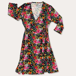 Collection of Floral Tapestry Women's 3/4 Sleeve Wrap Dress in a gallery layout