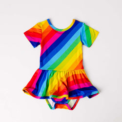 Image of Rainbow Stripe Short Sleeve Leotard Dress