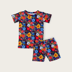 Collection of Funky Floral Short Sleeve/Shorts PJ Set in a gallery layout