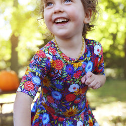 Collection of Funky Floral Short Sleeve Leotard Dress in a gallery layout