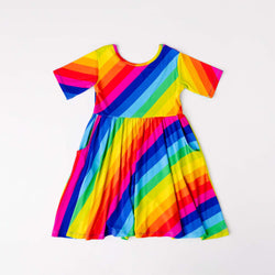 Image of Rainbow Stripe Short Sleeve Skater Dress