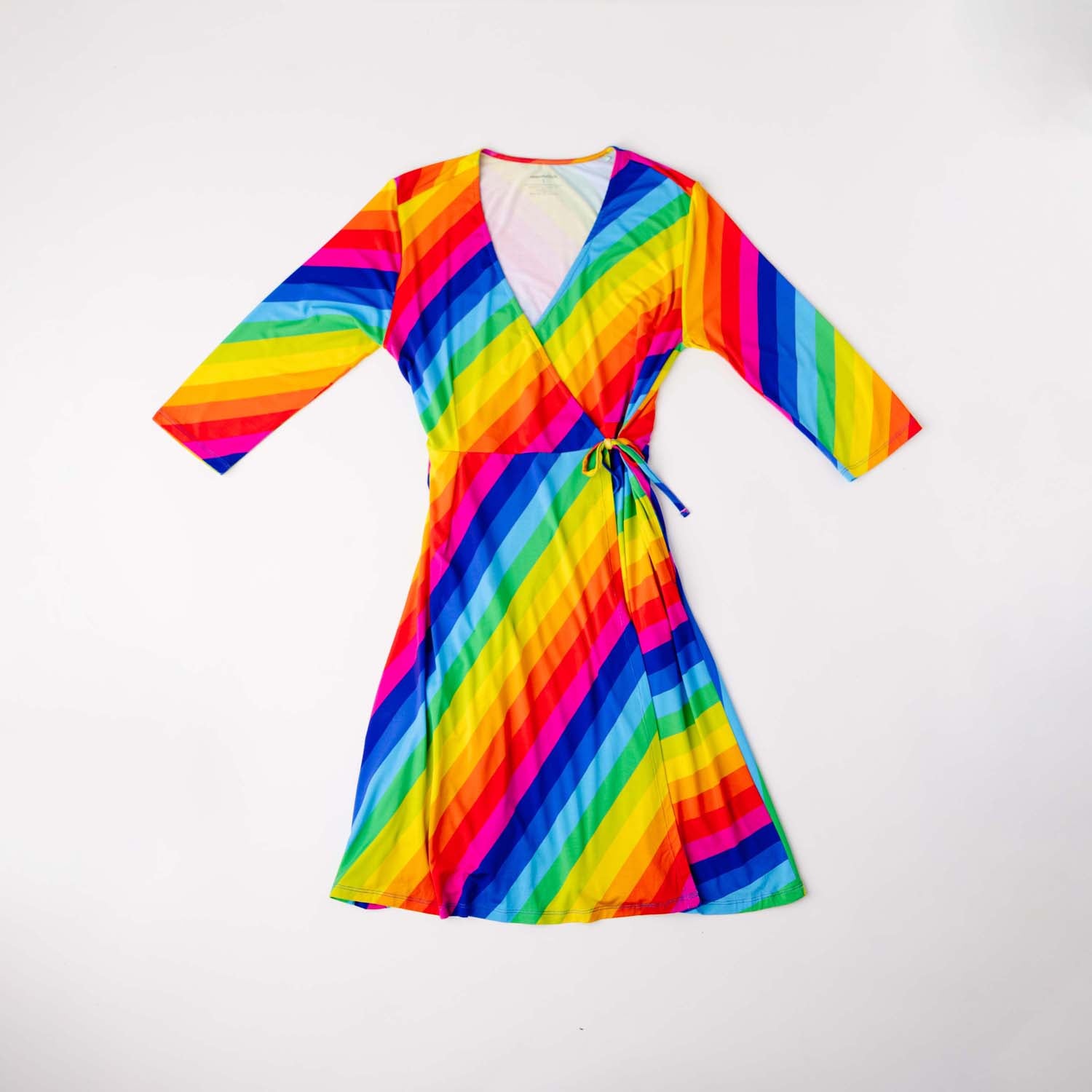 Collection of Rainbow Stripe Women's Half Sleeve Lounge Wrap Dress in a gallery layout